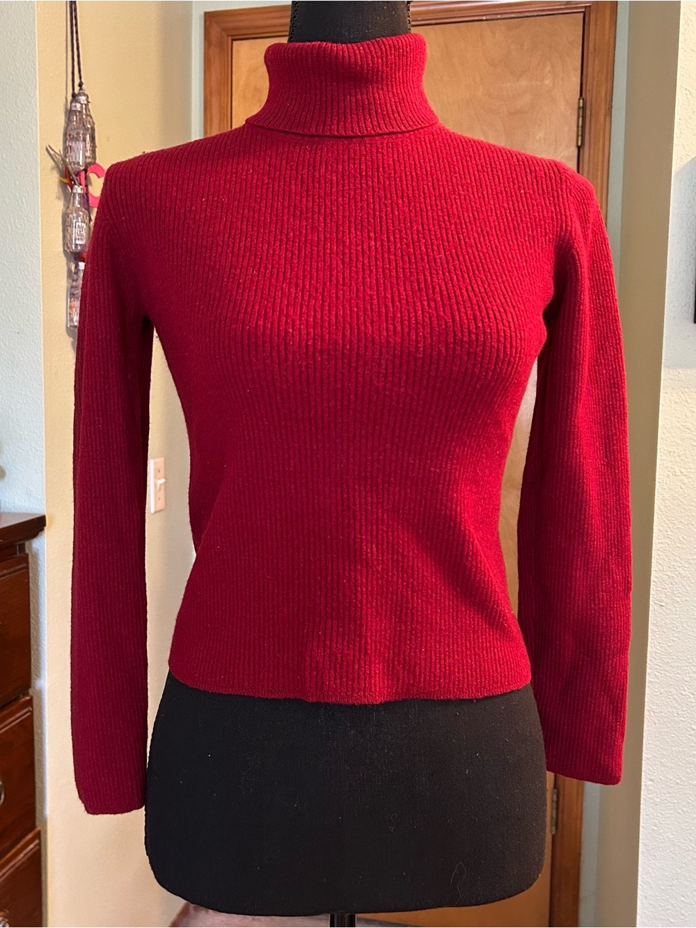 Eddie Bauer vintage red ribbed turtleneck sweater wool cotton blend size S
